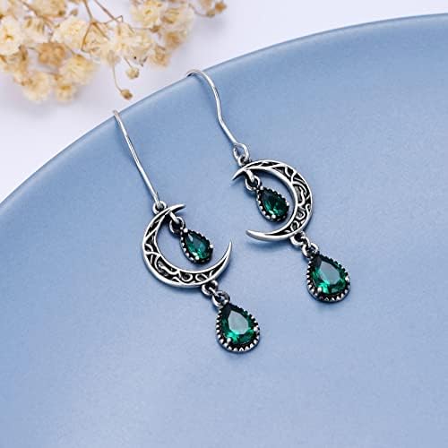 VONALA Moon Earrings for Women 925 Sterling Silver Celtic Moon Dangle Drop Earrings Emerald / Amethyst / Ruby / Sapphire Dangling Earrings Celtic Jewelry Gifts for Women Teens Girls