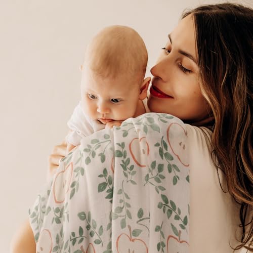 Image of GLLQUEN BABY Receiving Blanket Boy Cotton Muslin Swaddle Blankets Girl Newborn Squares Breathable & Soft Thin Baby Blankets Cloths Double Absorbent Infant Swaddling Wrap - 6 Pack (Apple)
