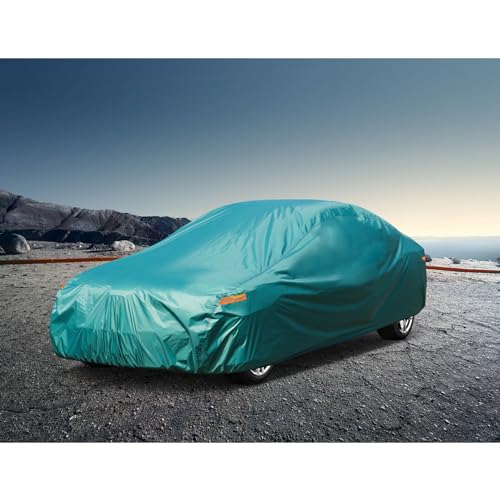 Image of Kayme Lightweight Car Cover Waterproof All Weather with Lock, Outdoor Full Cover Snowproof Protection, Universal Fit for Ford Mustang, Chevrolet Camaro /Beretta, Cadillac ELR Etc(186-193 inch, Green)
