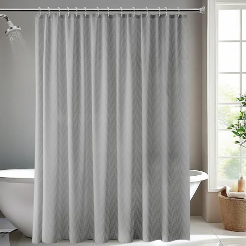 Image of Wakefit Shower Curtain 8 Feet | 14 Free Hooks | No Plastic Smell | Waterproof Bathroom Curtain | Curtain for Balcony | Machine Washable Fabric | Grey | Height 8ft & Width 6ft | Very Premium