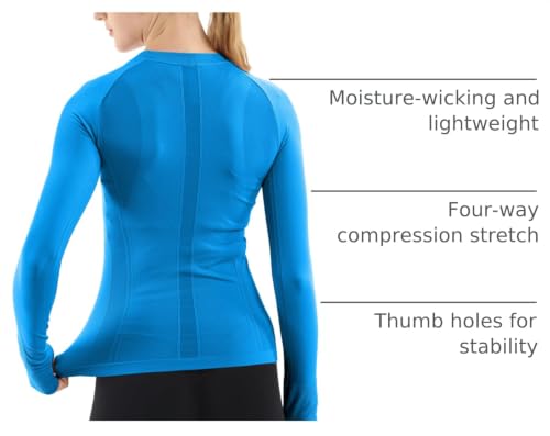 Image of MathCat Seamless Workout Shirts for Women Long Sleeve Yoga Tops Sports Running Shirt Breathable Athletic Top Slim Fit(X-Small,Blue04)