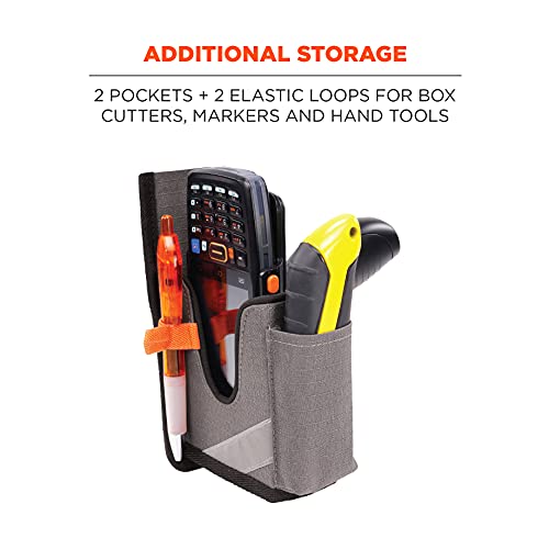 Image of Ergodyne Squids 5540 Barcode Scanner Holster Pouch for Gun Grip Mobile Computers, Holder for Handheld Bar Code Scanners, Belt Loop Attachment Gray Small