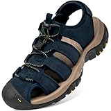 MAKIVIVA Men's Sport Sandals Closed Toe Leather Hiking Athletic Walking Outdoor Beach Trail River Fishing Water Shoes Lightweight Comfortable Waterproof
