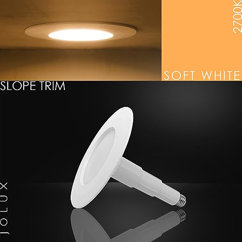 Jolux 5/6 Inch Led Adjustable Retrofit Downlight, E26 Medium Screw Base, 12W (60W Equivalent), 2700K (Soft White), 800 Lumens, Dimmable, Etl, Damp Rated, Simple Installation, 4-Pack, Slope Trim #TOP1