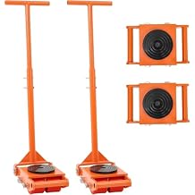 Heavy Duty Machinery Mover Skates, Low-Profile Equipment Rollers w/Non-Marking Wheels for Factory, Warehouse, Workshop Handle + 4X Pu 6t Wheels