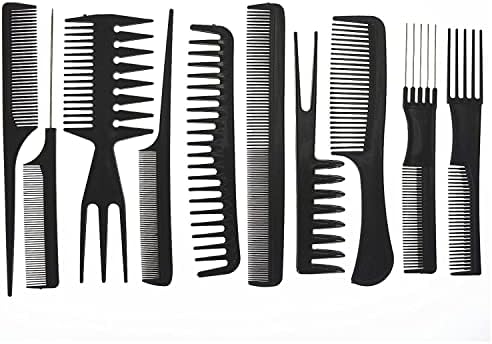 Hair Care Comb Anti Static Coarse Fine Toothed Tail Teasing Waves Pick Combs Set of 10,Black