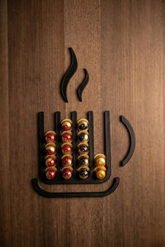 Dekoratif Fincan Tasarımlı Nespresso Uyumlu Kapsül Tutucu, Duvara Monte Kahve Kapsülü Standı ve Organizer, Kahve Köşesi Aksesuarı