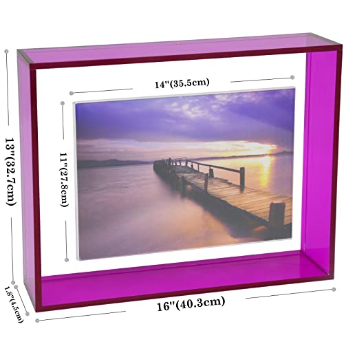 Happydino 11X14 Floating Frame Acrylic Neon Picture Frame Freestanding Translucent Colored Decorative Photo Frame For Wall Mounting Tabletop Desk Gallery Display, Purple #TOP1