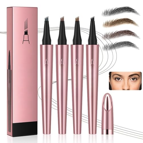 Magic Eyebrow Pencil - 2024 New 3D Waterproof Microblading Eyebrow Pencil Contouring Pen - 4 Tip Natural Long-Lasting Fine Stroke Microblading Eyebrow Pen (4 Colors)