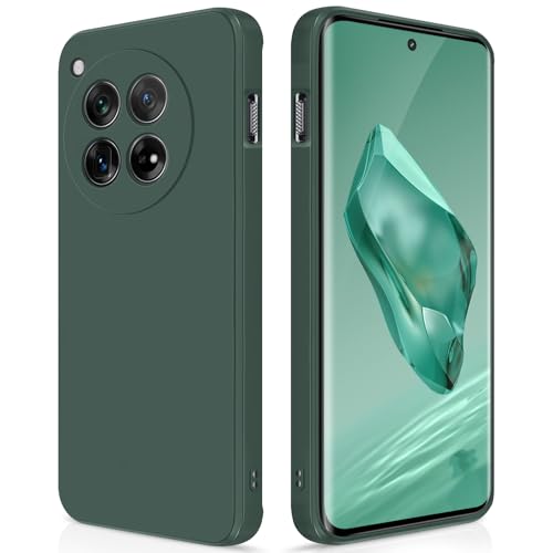 GiiYoon Silicone Case Compatible with Oneplus 12, Full Body Silky Soft Touch Phone Case with Camera Protection, Shockproof Cover with Microfiber Lining, Green