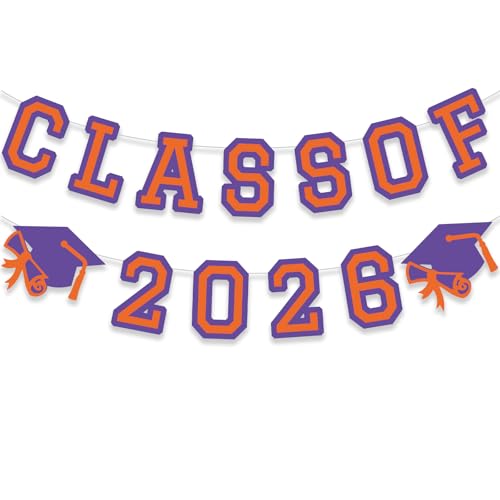Image of Class of 2026 Graduation Banner University College Grad Garland Decoration Party Supplies High School Colors Purple Orange
