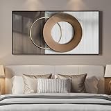 Large Horizontal Modern Wall Art for Bedroom, Framed Neutral Picture Prints, Minimalist White Brown Circle Geometric Painting Artwork Decor for Living Room Dining Room Hallway Office 28x57 Inch