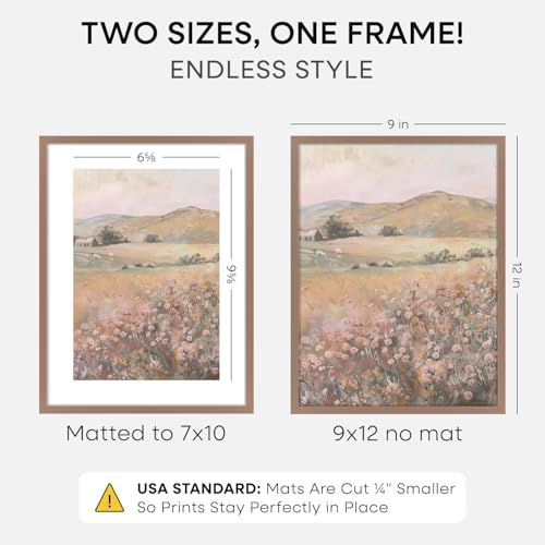 Image of Homeforia 9x12 Picture Frame Mocha, High End Metal 9 x 12 Poster Frames with Mat 7 by 10 inch Photo, 9by12 Frame Matted to 7x10 in Art, 12x9 Wall or Tabletop Frames, Tempered Glass, Wall Kit, Set of 2