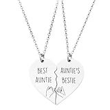 Meibai Aunt Niece Matching Split Heart Necklace Best Auntie Engraved Stainless Steel Jewelry for Auntie (Best Auntie & Auntie's Bestie)