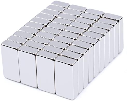 MIN CI 40 Pcs Super Strong Rare Earth Magnets Bar, Small Neodymium Magnet Heavy Duty, for Kitchen Lockers Garage Refrigerator Cruise Crafts Industrial Tool Storage (20 x 10 x 5 mm)