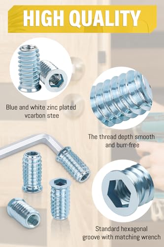 40 Stück Einschraubmutter M6, Caianwin Einschraubmuttern Holz M6 X 10mm Gewindeeinsatz Holzmuttern mit Schraubenschlüss Zinklegierung Hex Innensechskant Mutter Möbelmutter für Holzmöbel