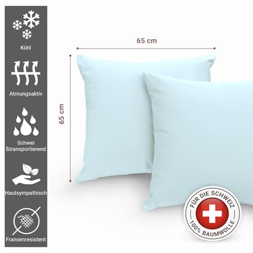 Pizuna 2er Pack Kissenbezug 65 x 65 cm Baumwolle Babyblau 400 Fadenzahl – Ansicht 3