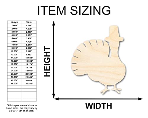 Unfinished Wood Pilgrim Turkey Shape - Craft - Up To 36" 4" / 1/8" #TOP2