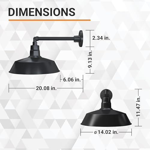 Image of 14in. Satin Black Outdoor Gooseneck Barn Light Fixture with 13in. Long Extension Arm - Wall Sconce Farmhouse, Vintage, Antique Style - UL Listed - 9W 900lm A19 LED Bulb (5000K Cool White)