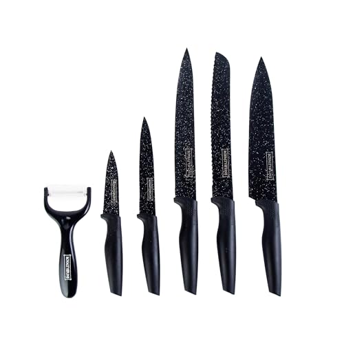 Royalty Line Royalty-Line Rl-Mb5; Ensemble de couteaux de revêtement antiadhésif 5 pièces Noir