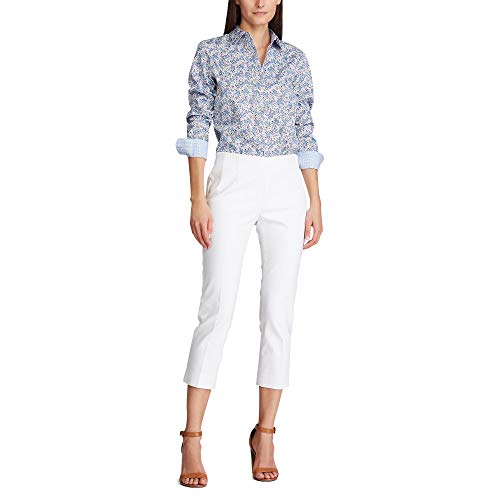 Chaps Women's Long Sleeve Non Iron Cotton Sateen-Shirt, Blue/Lilac, XS-Petite Size