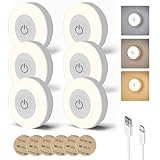 SYMENGO 6PCS Luz Nocturna,Luces LED Táctil Redonda Automático,Luz Nocturna LED Recargable por USB Con Imán,Mini Lámpara...