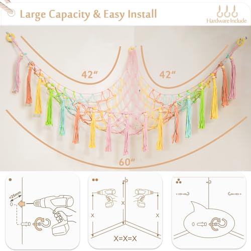 Ykbu STUFFED ANIMAL NET Animals Hammock Corner Hanging Net With Wooden Beads Macrame Stuffed Animal Storage Ideas Plush Holder Toy Organizer thumb #3