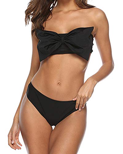 Conjunto de biquíni Subfamily, fivela de mulher conjunto de biquíni sólido push-up fato de banho acolchoado fato de banho roupa de praia biquíni fivela cor sólida, Preto, S