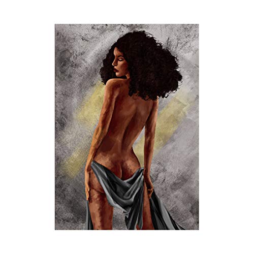 Kalawa Sexy African American Girl Wall Art Black Curly Hair Woman Canvas Paintings Beauty Sexy Poster Black Art Afro Girl Wall Decor For Living Room Bedroom Bathroom Framed Ready To Hang - 12"X 16" #TOP1