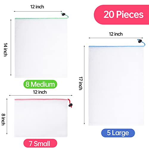20 Pack Reusable Produce Bags,See-Through Mesh Produce Bags With Drawstring,Washable Toy Storage Mesh Bags For Playroom Organization,Mesh Storage Toy Bags For Storage Toy Fruits Vegetables,3 Sizes #TOP1