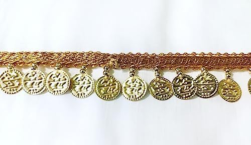 Lacesnmore Golden latkan lace for Blouse Coin/Ginni Hanging latkan Lace, Coin Fringe Dupatta jhalar (3meter) 3