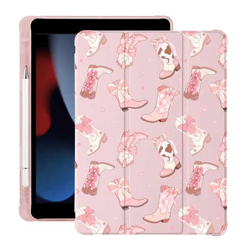 Coque iPad Air 11 M3 M2 en cuir TPU avec motif bottes cowgirl et porte-stylet