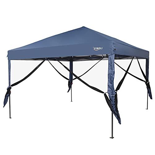 Vingli 10X10 Pop Up Canopy With Netting Pop Up Screen Room Camping Gazebo Screened In Canopy For Camping Canopy Tent With Sidewalls (Blue) #TOP7