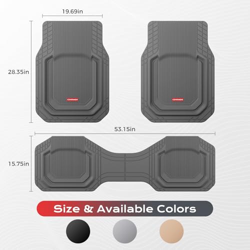Image of Coverado Heavy Duty Car Floor Mats, Deep Dish Car Mats Full Sets, Durable Waterproof Floor Mats, Trim to Fit Automotive Mats, Universal Car Accessories for Cars SUV Trucks Sedans Vans, Gray, 3pcs