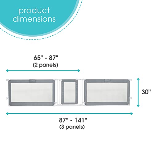 Summer Custom Fit Walk-Thru Extra Wide Baby Gate, Stylish Grey Mesh – 30” Tall, Fits Openings Up 65” – 87” (2 Panels) Or 87” – 141” (3 Panels), Baby And Pet Gate For Doorways #TOP1