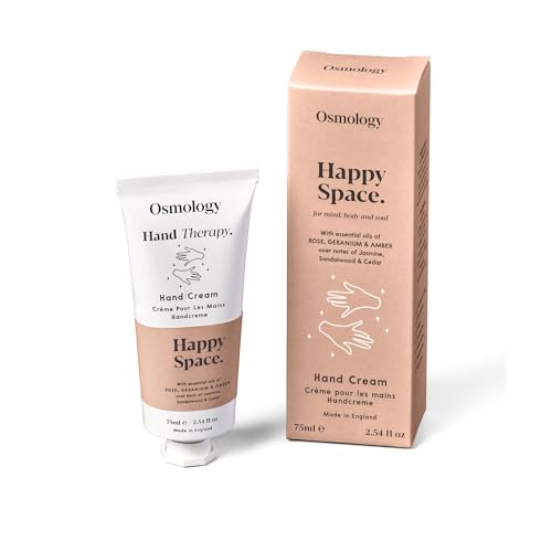 Image of Osmology Happy Space Hand Cream 75ml – Plant-Based Hand Moisturiser with Organic Glycerine, Aloe Vera & Vitamin E, Bergamot, Rose & Sandalwood Fragrance, Vegan & Cruelty-Free