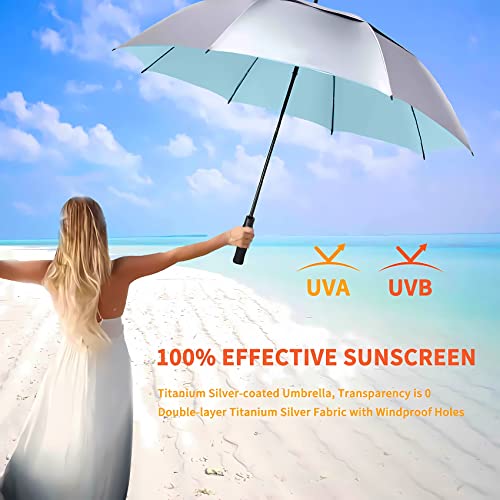 Mrtlloa 68/72 Inch Automatic Open Uv Golf Umbrella, Extra Large Oversize Double Canopy Vented Windproof Waterproof Stick Umbrellas For Sun/Rain (Blue/Silver, 68 Inch/Silver) #TOP1