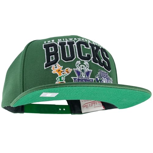 Mitchell & Ness NBA/HWC Champ Stack Casquette de Baseball Snapback - Milwaukee Bucks, Vert, 100% Polyester, Ajustable, Homme, Femme, Enfant, Unisexe, Printemps, été, Automne, Hiver