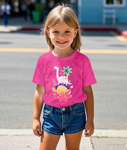 Image of Toddler Girls Clothes T-Shirt Short Sleeve Graphic Tee Cartoon Dinosaur 2-6T Girl Shirt Summer