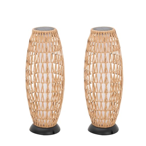 LebenLiebe 2 Pack Large Patio Solar Powered Lanterns for Garden Outdoor Decorative Floor Lamp Water-Resistant Wicker Lights for Deck Backyard