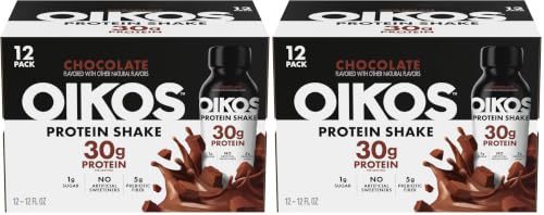 Oikos Protein Shake,Chocolate,30g High Protein Drinks,Shelf Stable,Ready to Drink,5g Prebiotic Fiber,12 fl oz Bottle,​,(Pack of 24)