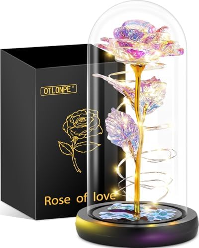 Otlonpe Preserved Artificial Glass Rose Flower Lamp, Forever Women Gifts for Birthday Christmas Valentines Mothers Day, 7.7'' Colorful Rose Gifts for Mom Grandma Daughter Wife Girlfriend, Home Decor - View 3