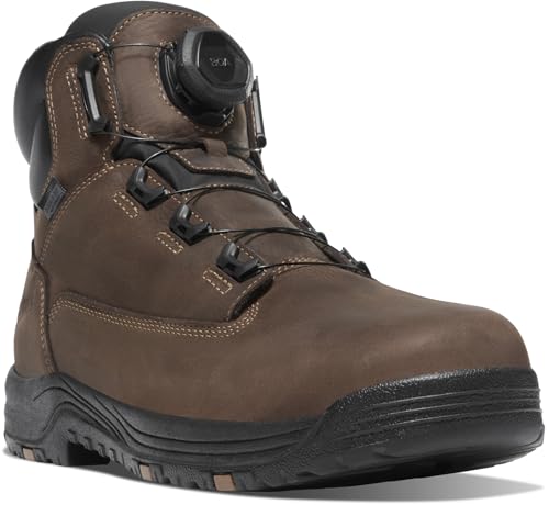 Danner Caliper 6'' Waterproof Aluminum Toe Work Boots for Men - Full-Grain Leather with Breathable Danner Dry & Slip-Resistant Outsole, EH Rated, Brown - BOA - 10.5