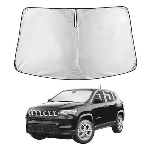 Image of EcoNour Windshield Sun Shade Compatible for Jeep Compass 2017-2025 | SUV Front Window Sunshade | Foldable Sun Visor Protector | UV & Heat Blocking | Keeps Interior Cooler