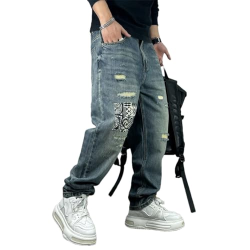 Men Streetwear Ripped Patch Jeans Clothing Harajuku Denim Skateboard Pants Hip Hop Casual Trousers