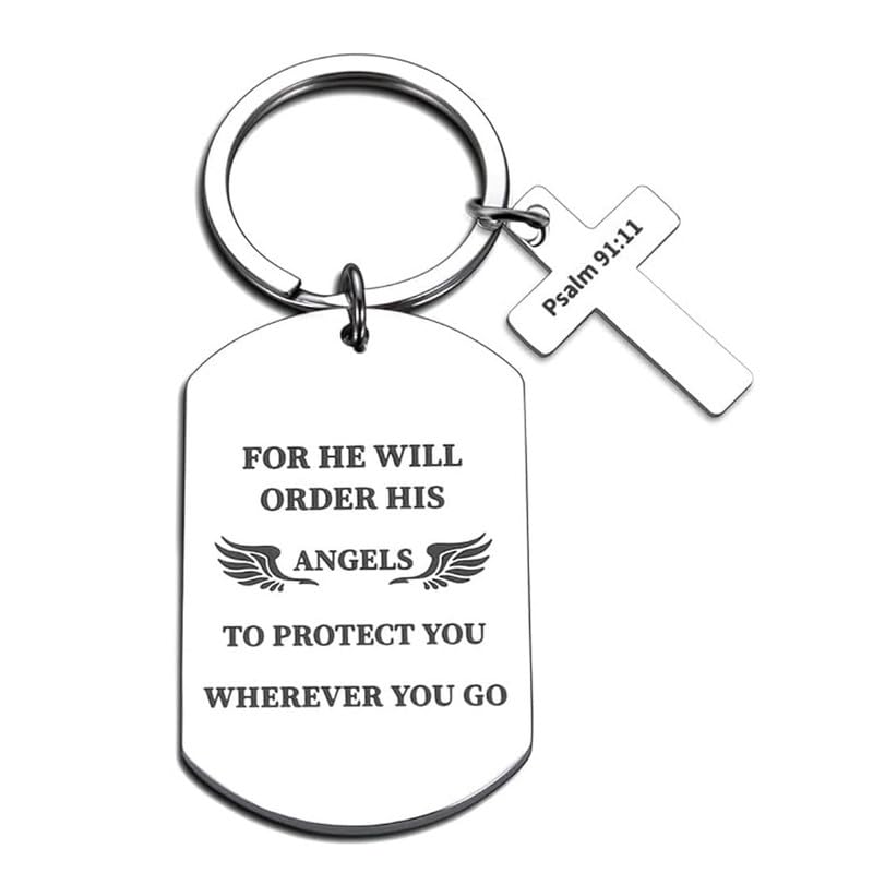 M Men Style Bible Verse Keychain for He Will Command His Angels Concerning You to Guard You in All Your Ways Religious Jewelry Pslam 91.11
