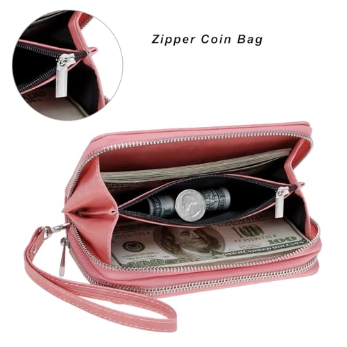 Image of Cellphone Wallet for Women Dual Zipper Long Purse with Removable Wristlet