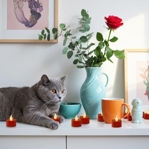 Image of FURORA LIGHTING Red Glitter Flameless Tealights - 1.45 inch W x 1.57 inch H, 12-Pack, Batteries Included