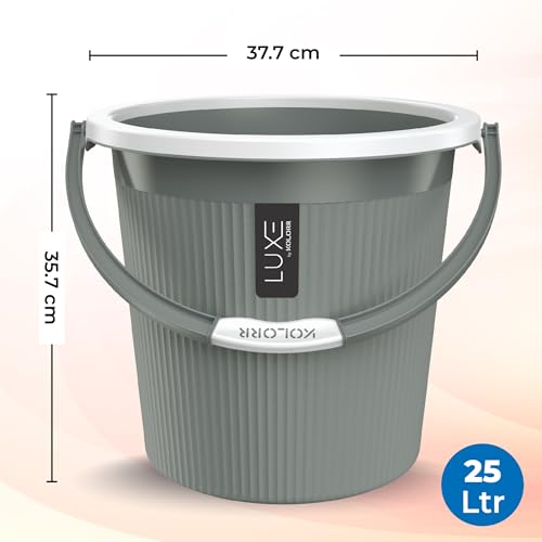 Image of KOLORR Luxe Bathroom Set (Bucket 25L x 2) + (Mug 1.5L x 2) + (Luxe Patla x 1)|Sturdy and Durable |Lightweight| Easy to Clean and Attractive Design|Pack of 5| PNT Grey 431C