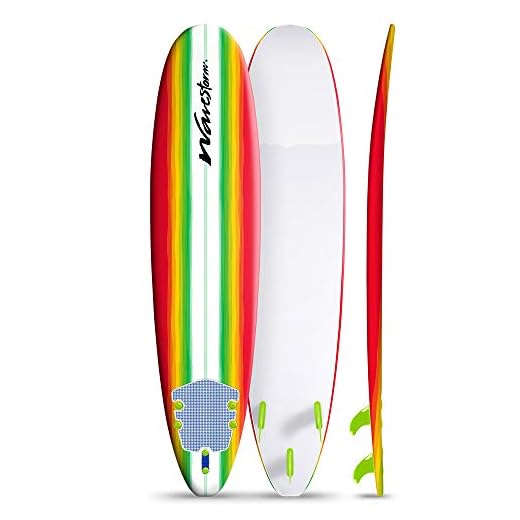 Wavestorm 8ft Surfboard // Foam Wax Free Soft Top Longboard for Adults and Kids of All Levels of Surfing, Multicolor